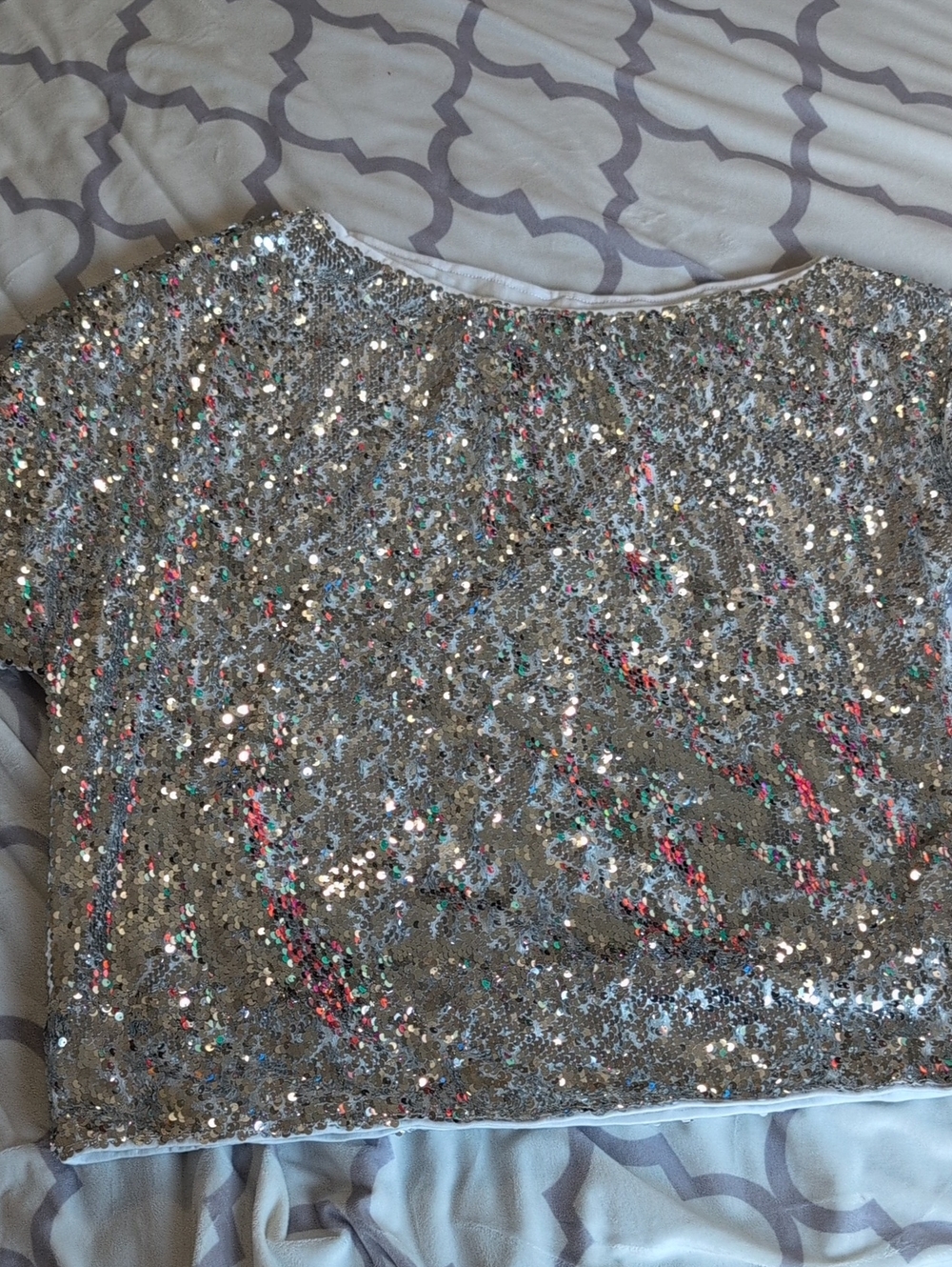 Woman's Silver Sequin Off The Shoulder Party Shirt